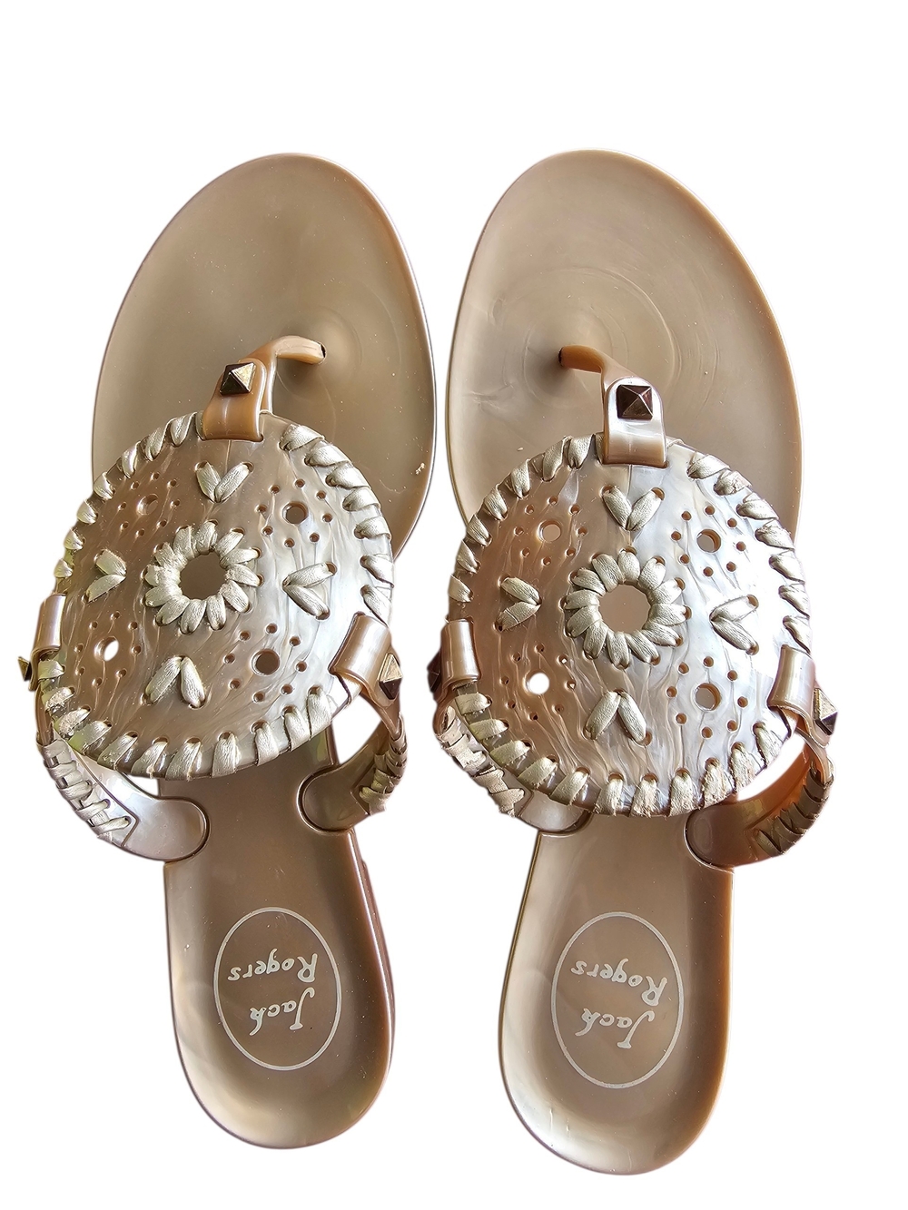 Jack Rogers Metallic Taupe Gillian Medallion Sandals
